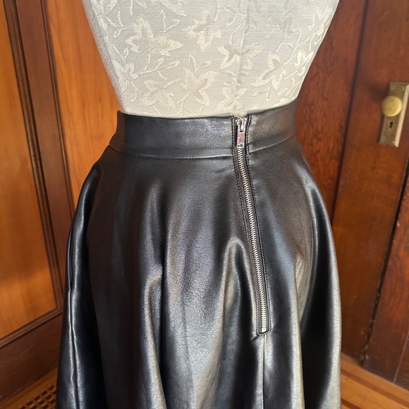 Black Faux Leather Circle Skirt Midi, Vixen by Micheline Pitt - Picture 6 of 8